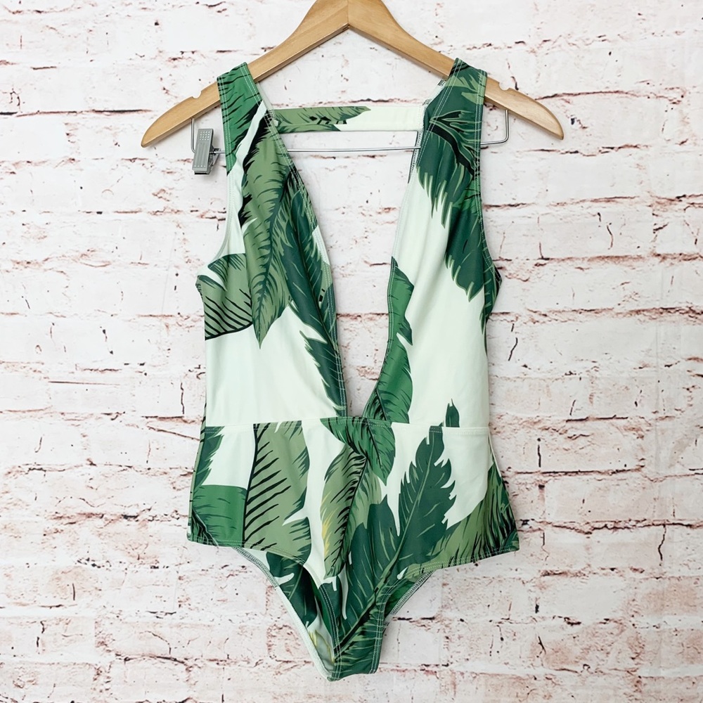 Beach Riot Green Leaf Print One Piece